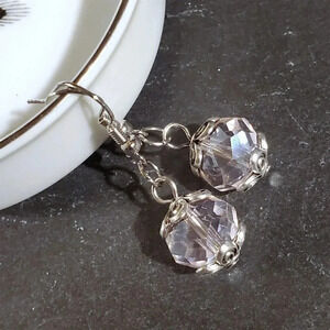 Vintage Light Pink Crystal Beads Antique Silver Carved Accents Earrings